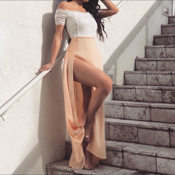 Dresses & Skirts - White Lace Top Slit Maxi Dress